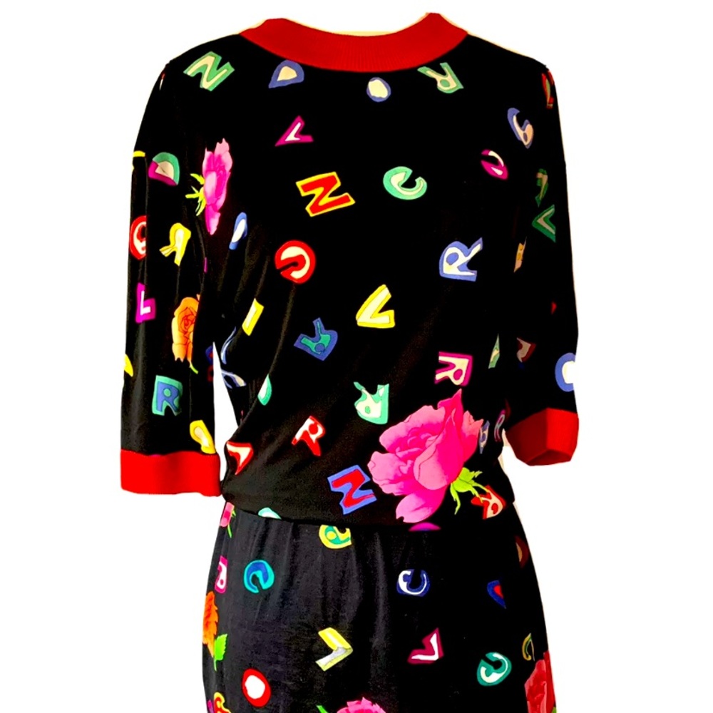 LEONARD PARIS LETTERS SILK TOP WITH SKIRT SET UNIQUE AND RARE